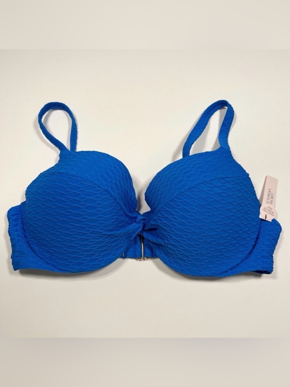 NWOT Victoria's Secret Push Up Underwire Bikini Top Blue Adjustable Strap 36DDD